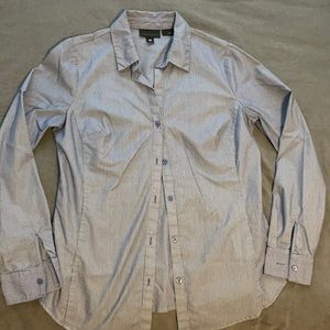 Navy blue and white stripped dress shirt